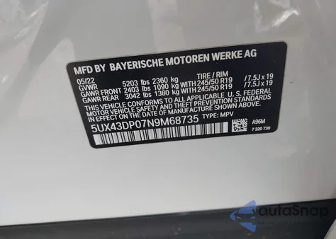 2022 BMW X3 Sdrive30I from USA, damaged, VIN 5UX43DP07N9M68735